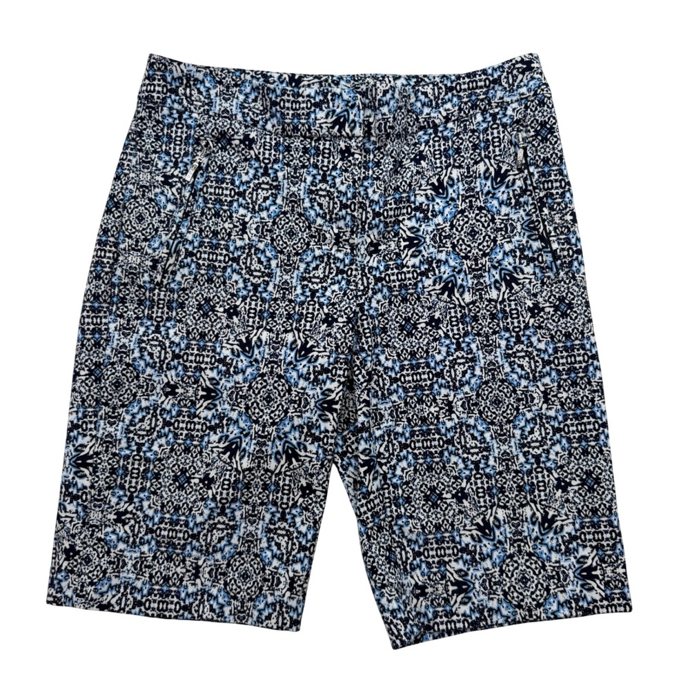 IZOD Golf Shorts Womens 4 Blue Geometric Medallion Print Bermuda Stretch
